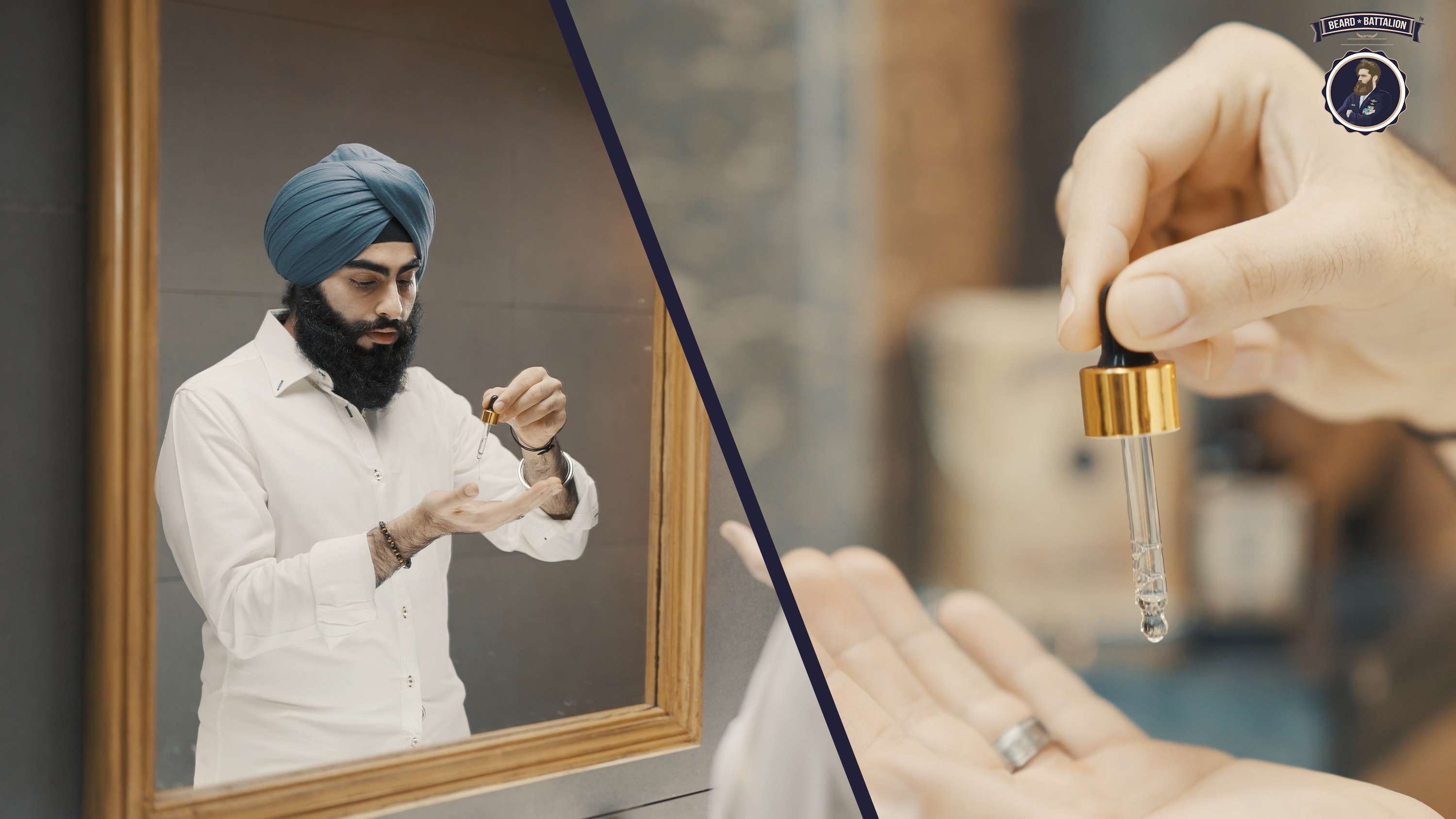 Young well groomed Indian Sikh guy using India's best men's beard oil from Narh