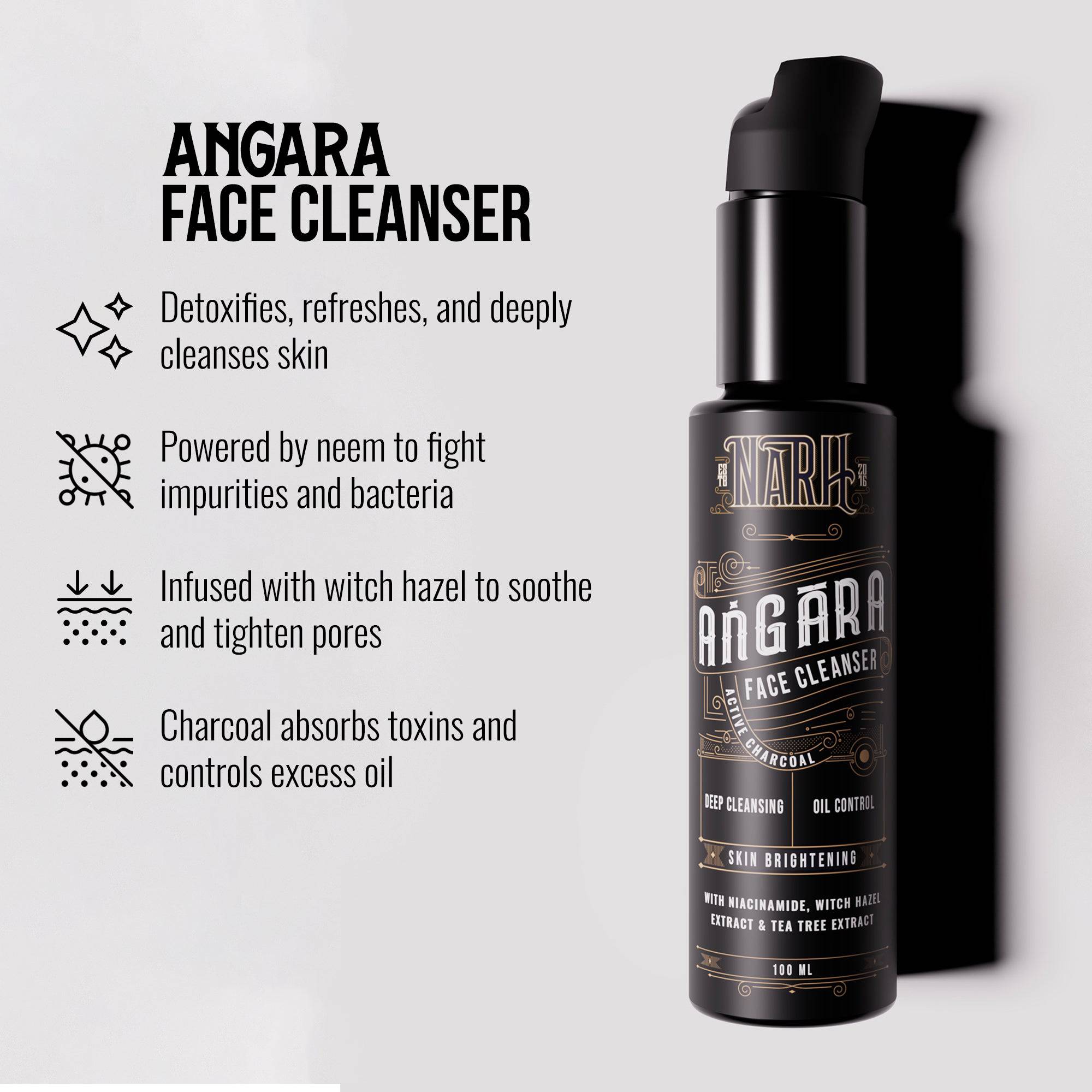 ANGARA | Active Charcoal & Witch Hazel Extract facewash For Men benefits - Narh