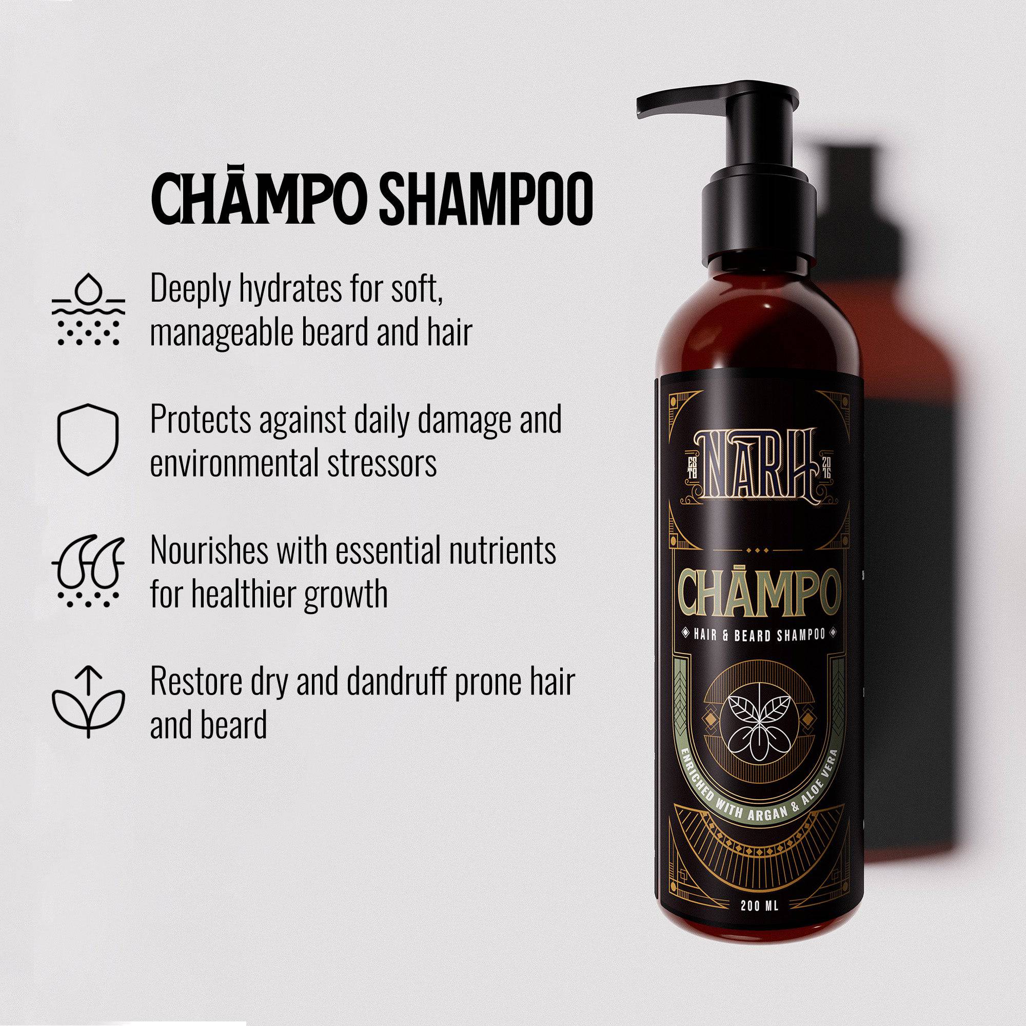 CHAMPO | Argan Oil & Aloe Vera Beard & Hair shampoo for men benefits  - Narh