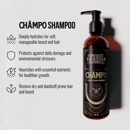 CHAMPO | Argan Oil &amp; Aloe Vera Beard &amp; Hair shampoo for men benefits  - Narh