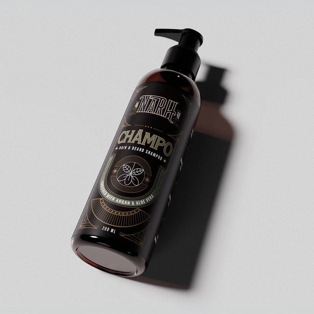 CHAMPO | Argan Oil &amp; Aloe Vera Beard &amp; Hair shampoo for men side view  - Narh