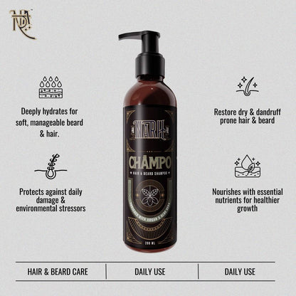 CHAMPO | Argan Oil &amp; Aloe Vera Beard &amp; Hair shampoo for men 4 beneifts  - Narh