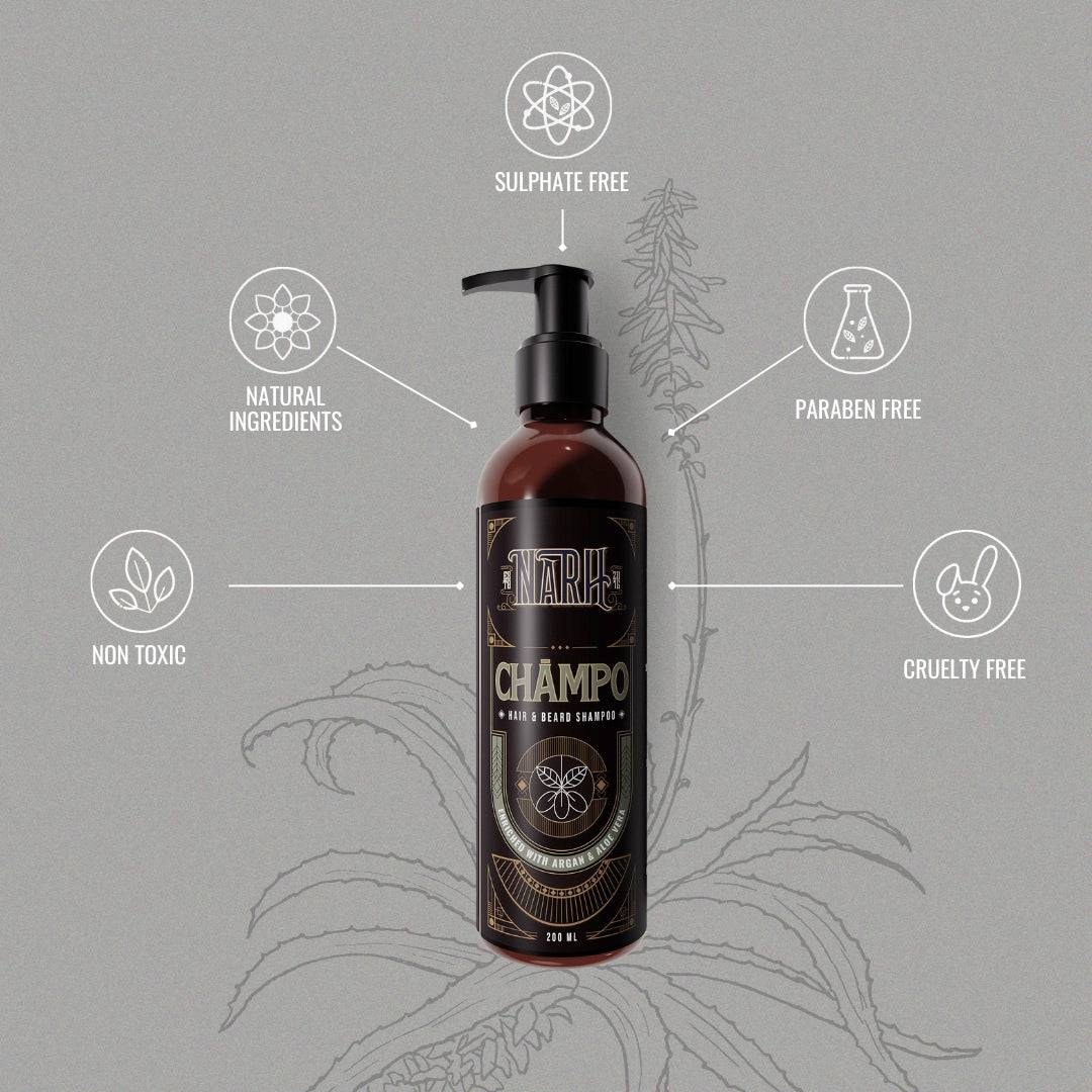 CHAMPO | Argan Oil &amp; Aloe Vera Beard &amp; Hair shampoo for men commitments - Narh